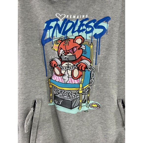 RS1NE Men's M/L Remains Endless Gray Embroidered Fleece Sweatshirt Hoodie **READ - Picture 5 of 15